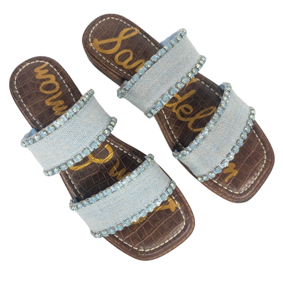 Sam Edelman Hopie Rhinestone Slide Sandals Riviera Blue 8 - Picture 5 of 6